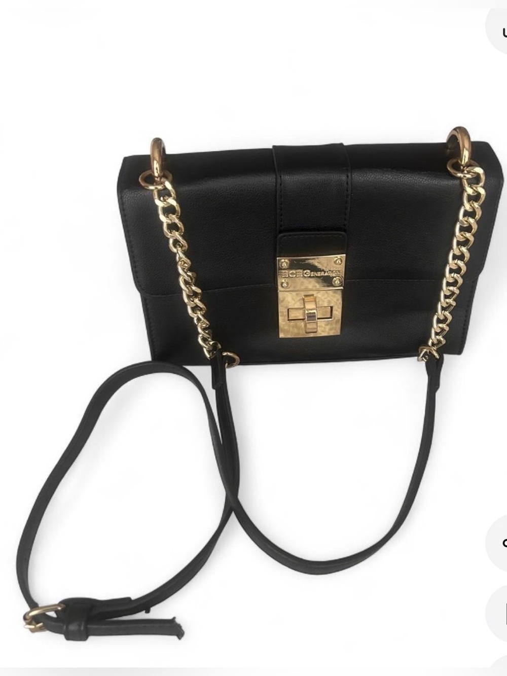 BCBGENERATION Black Leather Gold Chain-Strap Crossbody Bag
